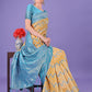 Shree Shyam Fashion Yellow & Sky Blue Lichi Silk Saree with Rich Woven Border and Zigzag Pattern - Wedding & Festive Wear