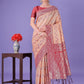 Shree Shyam Fashion Peach & Red Lichi Silk Saree with Rich Woven Border and Zigzag Pattern - Wedding & Festive Wear