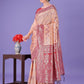 Shree Shyam Fashion Peach & Red Lichi Silk Saree with Rich Woven Border and Zigzag Pattern - Wedding & Festive Wear