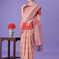 Shree Shyam Fashion Peach & Red Lichi Silk Saree with Rich Woven Border and Zigzag Pattern - Wedding & Festive Wear