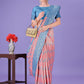 Shree Shyam Fashion Peach & Blue Lichi Silk Saree with Rich Woven Border and Zigzag Pattern - Wedding & Festive Wear
