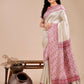 Shree Shyam Fashion Radiant Cream Silk Saree with Pink & Blue Floral Pattern - Perfect for Weddings & Festive Glamour