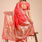 Shree Shyam Fashion Grace in Every Thread - Red & Beige Linen Cotton Saree with Royal Paisley Charm