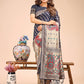 Shree Shyam Fashion Grace in Every Thread - Navy Blue & Beige Linen Cotton Saree with Royal Paisley Charm