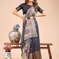 Shree Shyam Fashion Grace in Every Thread - Navy Blue & Beige Linen Cotton Saree with Royal Paisley Charm