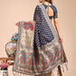 Shree Shyam Fashion Grace in Every Thread - Navy Blue & Beige Linen Cotton Saree with Royal Paisley Charm