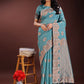 Shree Shyam Fashion Teal Blue Linen Cotton Saree with Woven Geometric Zari Motifs - Elegant Festive Wear for Women