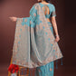 Shree Shyam Fashion Teal Blue Linen Cotton Saree with Woven Geometric Zari Motifs - Elegant Festive Wear for Women