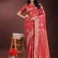 Shree Shyam Fashion Red Linen Cotton Saree with Woven Geometric Zari Motifs - Elegant Festive Wear for Women