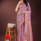 Shree Shyam Fashion Purple Linen Cotton Saree with Woven Geometric Zari Motifs - Elegant Festive Wear for Women