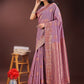 Shree Shyam Fashion Purple Linen Cotton Saree with Woven Geometric Zari Motifs - Elegant Festive Wear for Women