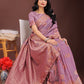 Shree Shyam Fashion Purple Linen Cotton Saree with Woven Geometric Zari Motifs - Elegant Festive Wear for Women