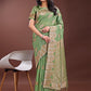 Shree Shyam Fashion Light Green Linen Cotton Saree with Woven Geometric Zari Motifs - Elegant Festive Wear for Women
