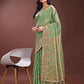Shree Shyam Fashion Light Green Linen Cotton Saree with Woven Geometric Zari Motifs - Elegant Festive Wear for Women