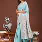 Shree Shyam Fashion Elegant Sky Blue Woven Work Saree - A Whiff of Tradition Wrapped in Grace