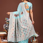 Shree Shyam Fashion Elegant Sky Blue Woven Work Saree - A Whiff of Tradition Wrapped in Grace