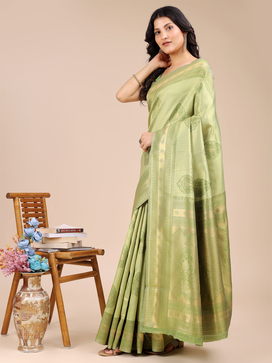 Astita Light Green Banarasi silk Woven Zari Work Traditional Tassel Saree | Swadesiicart