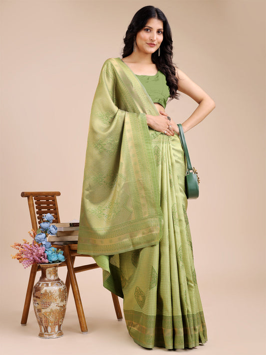 Astita Light Green Banarasi silk Woven Zari Work Traditional Tassel Saree | Swadesiicart