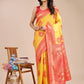 Astita Yellow & Red Banarasi silk Woven Zari Work Traditional Tassel Saree | Swadesiicart