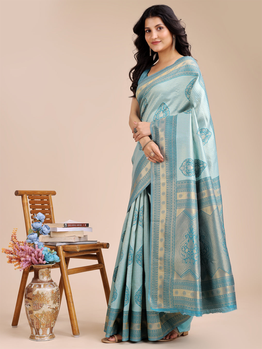 Astita Sea Green Banarasi silk Woven Zari Work Traditional Tassel Saree | Swadesiicart