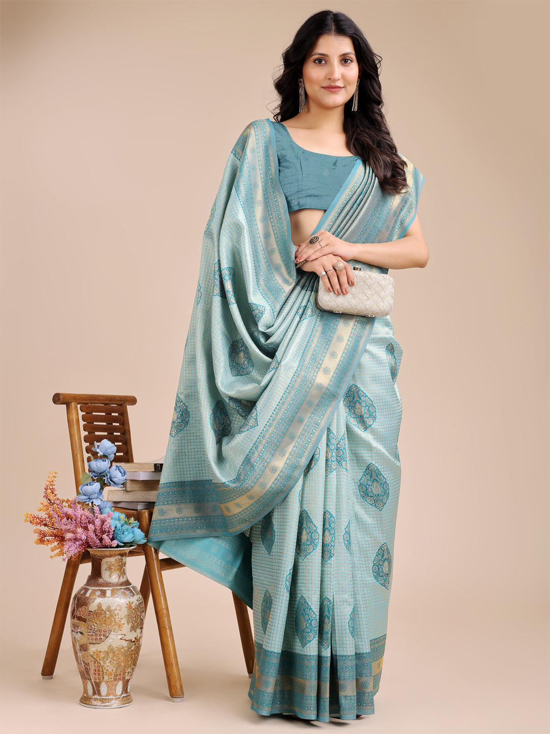 Astita Sea Green Banarasi silk Woven Zari Work Traditional Tassel Saree | Swadesiicart