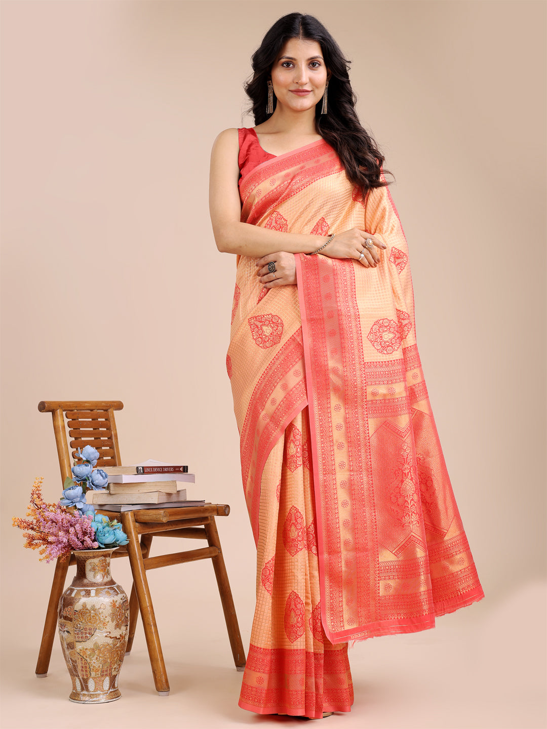 Astita Orange & Red Banarasi silk Woven Zari Work Traditional Tassel Saree | Swadesiicart