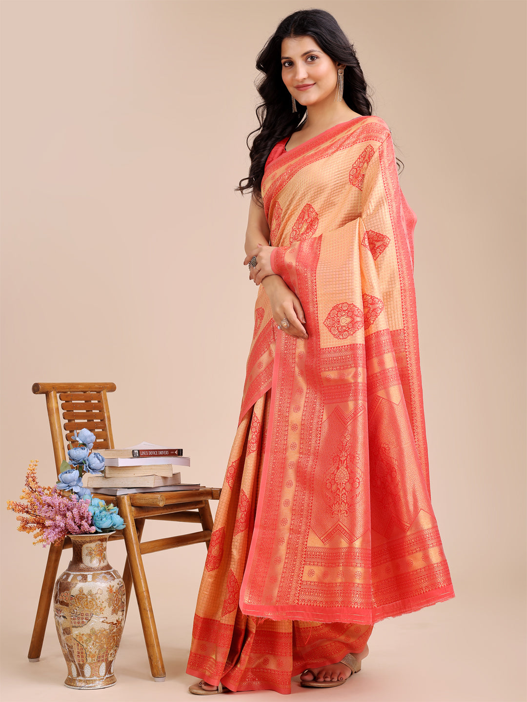 Astita Orange & Red Banarasi silk Woven Zari Work Traditional Tassel Saree | Swadesiicart