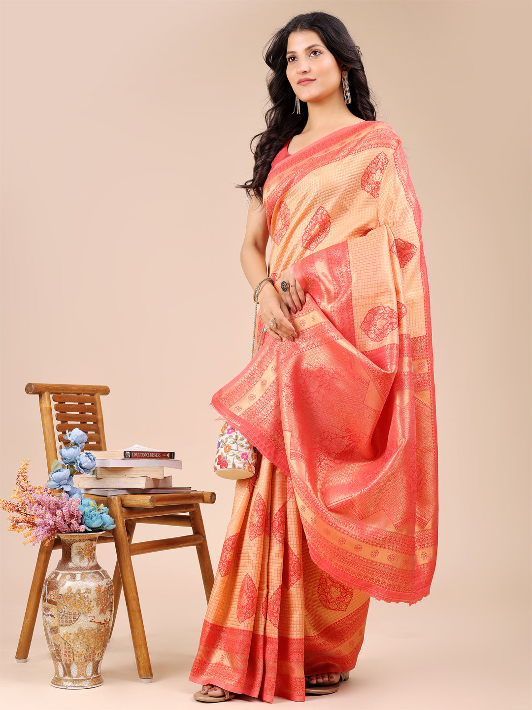 Astita Orange & Red Banarasi silk Woven Zari Work Traditional Tassel Saree | Swadesiicart