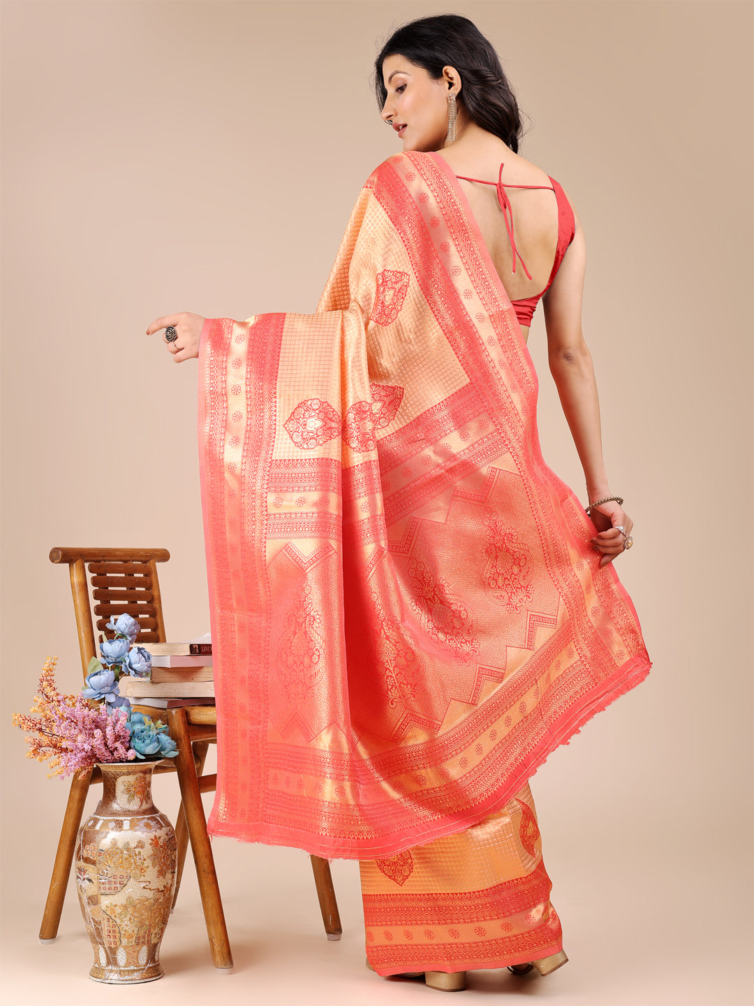 Astita Orange & Red Banarasi silk Woven Zari Work Traditional Tassel Saree | Swadesiicart