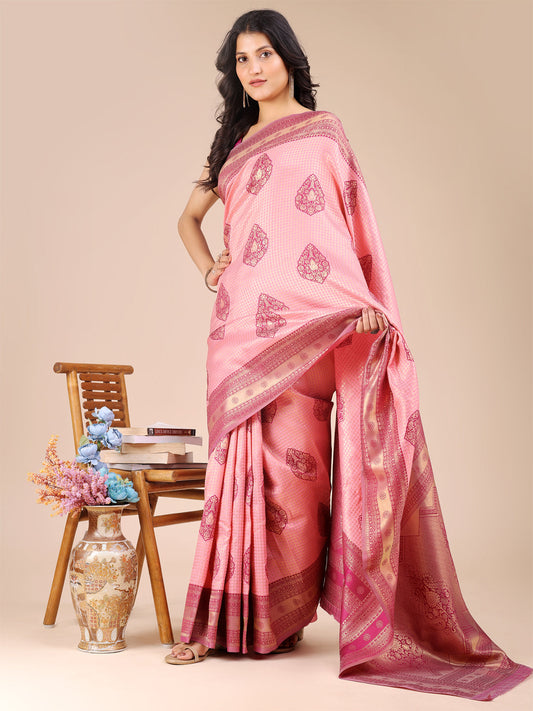 Astita Light Pink & Magenta Banarasi silk Woven Zari Work Traditional Tassel Saree | Swadesiicart