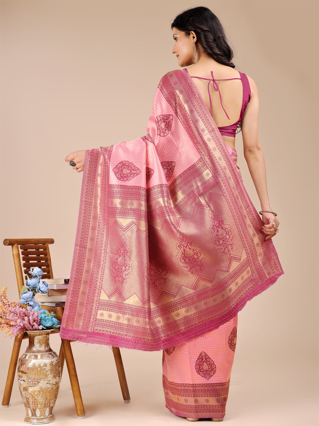 Astita Light Pink & Magenta Banarasi silk Woven Zari Work Traditional Tassel Saree | Swadesiicart