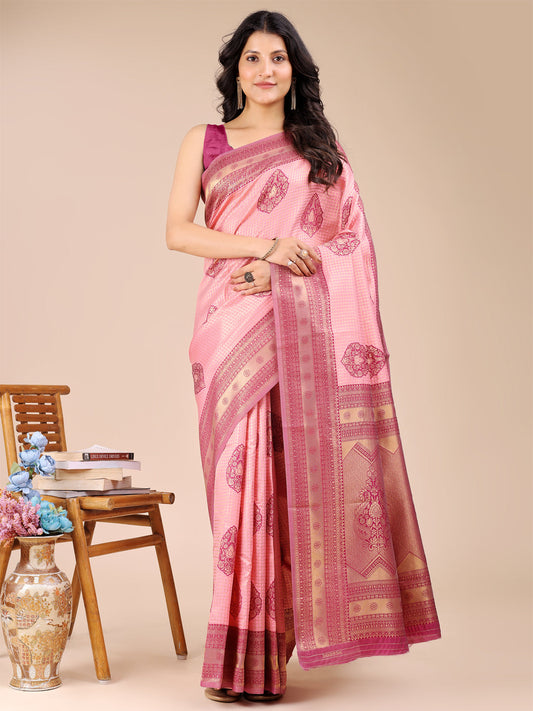 Astita Light Pink & Magenta Banarasi silk Woven Zari Work Traditional Tassel Saree | Swadesiicart