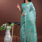 Shree Shyam Fashion Stylish Green Linen Cotton Saree with Woven Design - Lightweight Elegance for Everyday Grace