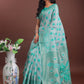 Shree Shyam Fashion Stylish Green Linen Cotton Saree with Woven Design - Lightweight Elegance for Everyday Grace