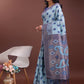 Shree Shyam Fashion Stylish Sky Blue Linen Cotton Saree with Woven Design - Lightweight Elegance for Everyday Grace