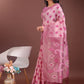 Shree Shyam Fashion Stylish Light Pink Linen Cotton Saree with Woven Design - Lightweight Elegance for Everyday Grace