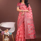 Shree Shyam Fashion Stylish Peach Linen Cotton Saree with Woven Design - Lightweight Elegance for Everyday Grace