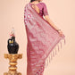 Shree Shyam Fashion Graceful Pink Lichi Silk Saree with Contrast Blue Woven Border & Floral Zari Design - Wedding & Festive Wear