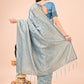 Shree Shyam Fashion Graceful Sky Blue Lichi Silk Saree with Contrast Blue Woven Border & Floral Zari Design - Wedding & Festive Wear
