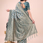 Shree Shyam Fashion Graceful Green Lichi Silk Saree with Contrast Blue Woven Border & Floral Zari Design - Wedding & Festive Wear