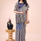 Shree Shyam Fashion Graceful Navy Blue Lichi Silk Saree with Contrast Blue Woven Border & Floral Zari Design - Wedding & Festive Wear
