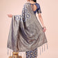 Shree Shyam Fashion Graceful Navy Blue Lichi Silk Saree with Contrast Blue Woven Border & Floral Zari Design - Wedding & Festive Wear