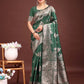 Astita Emerald Green Banarasi Silk Saree with Zari Floral Work - Elegance Woven in Every Thread | Swadesiicart