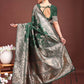 Astita Emerald Green Banarasi Silk Saree with Zari Floral Work - Elegance Woven in Every Thread | Swadesiicart