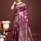 Astita Emerald Purple Banarasi Silk Saree with Zari Floral Work - Elegance Woven in Every Thread | Swadesiicart
