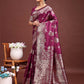 Astita Emerald Purple Banarasi Silk Saree with Zari Floral Work - Elegance Woven in Every Thread | Swadesiicart