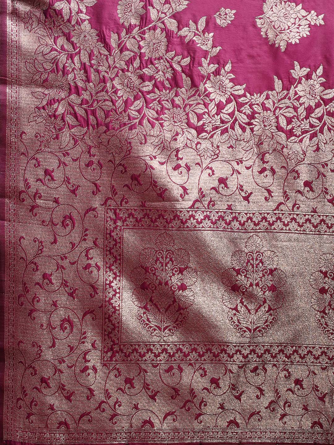 Astita Emerald Purple Banarasi Silk Saree with Zari Floral Work - Elegance Woven in Every Thread | Swadesiicart