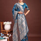 Astita Emerald Teal Green Banarasi Silk Saree with Zari Floral Work - Elegance Woven in Every Thread | Swadesiicart