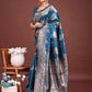Astita Emerald Teal Green Banarasi Silk Saree with Zari Floral Work - Elegance Woven in Every Thread | Swadesiicart