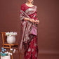 Astita Emerald Maroon Banarasi Silk Saree with Zari Floral Work - Elegance Woven in Every Thread | Swadesiicart